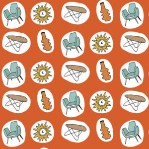 Orange Vintage Fabric Mid-century