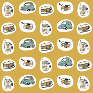 Mustard Vintage Fabric Classic Cars Mid-century