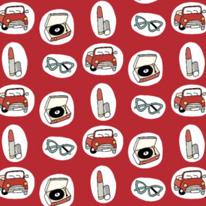 Red Vintage Fabric Classic Cars Mid-century