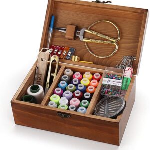 Wooden Sewing Box Organiser with Sewing Kit Accessories