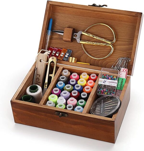 Wooden Sewing Box Organiser with Sewing Kit Accessories