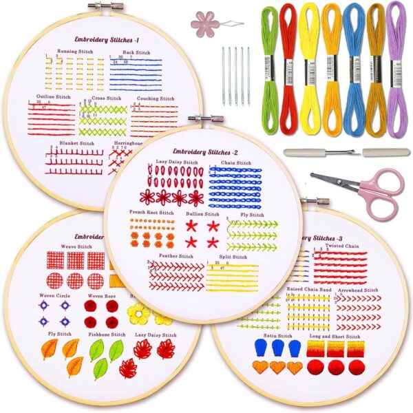 Beginners Embroidery Kits with Video Tutorials 4 Sets