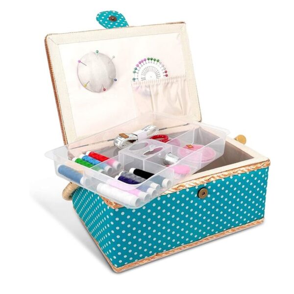 Best Seller Blue Sewing Box Basket with Organiser Tray