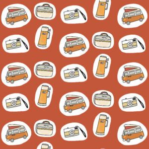 Orange Vintage Fabric Classic Cars Mid-century