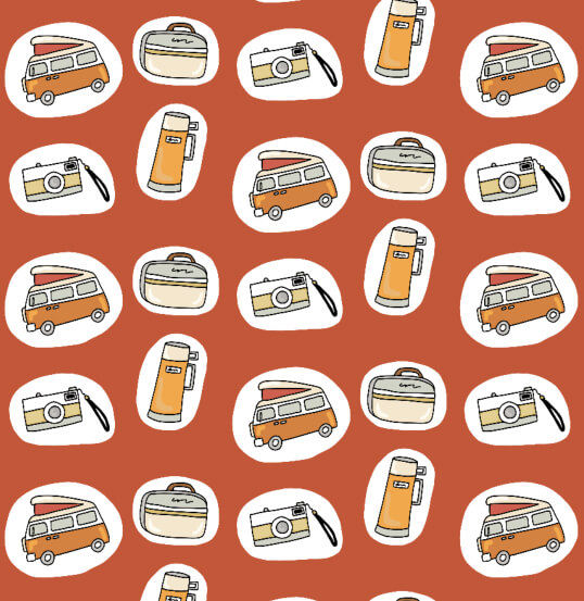 Orange Vintage Fabric Classic Cars Mid-century